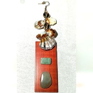 NEW Handmade Single Earring!  Aventurine Serpentine, Faux Canela Maple, Cowries